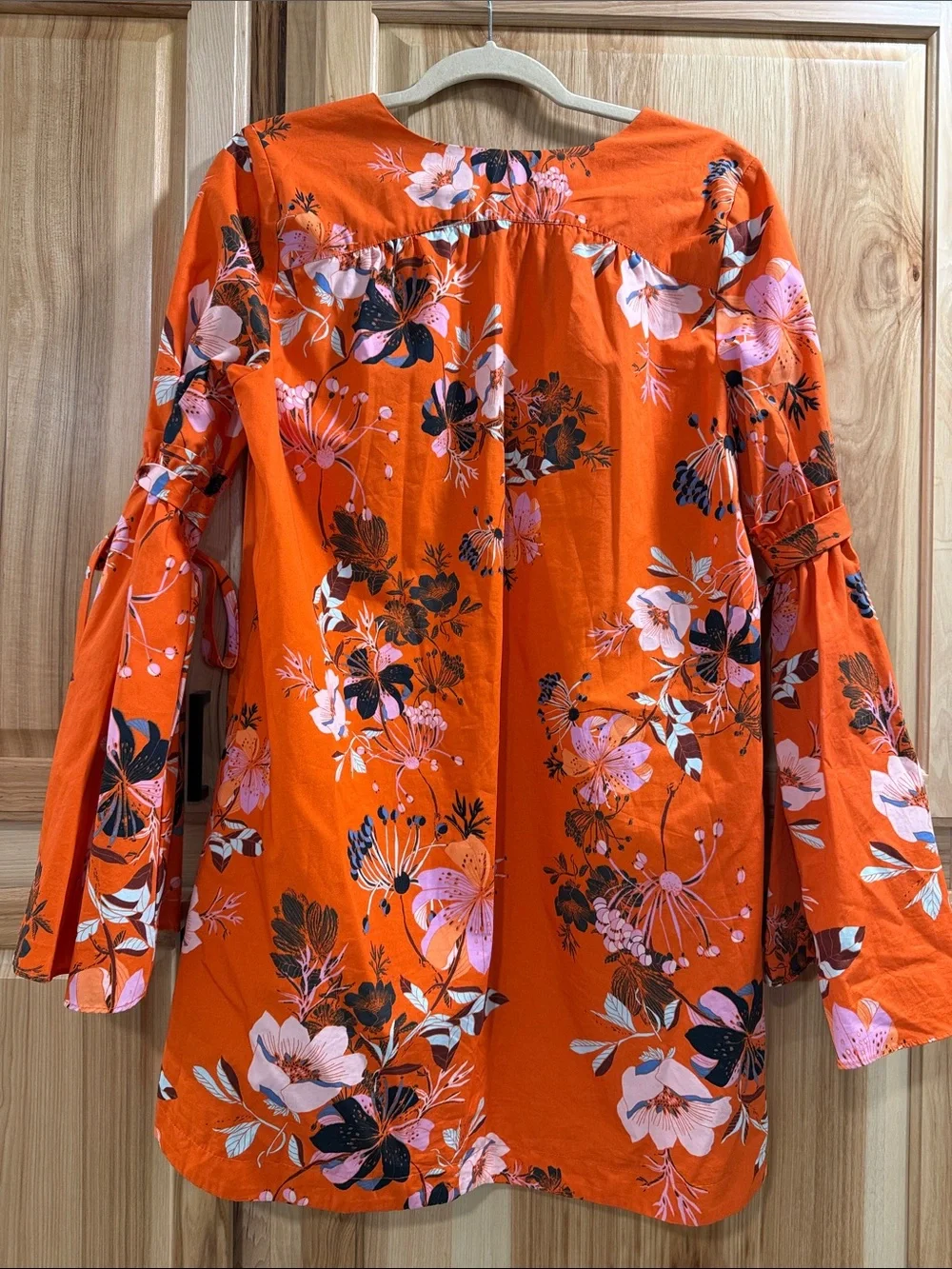 Free People Lover of Mine Orange Floral Botanical V-Neck Tie-Sleeve Mini Dress